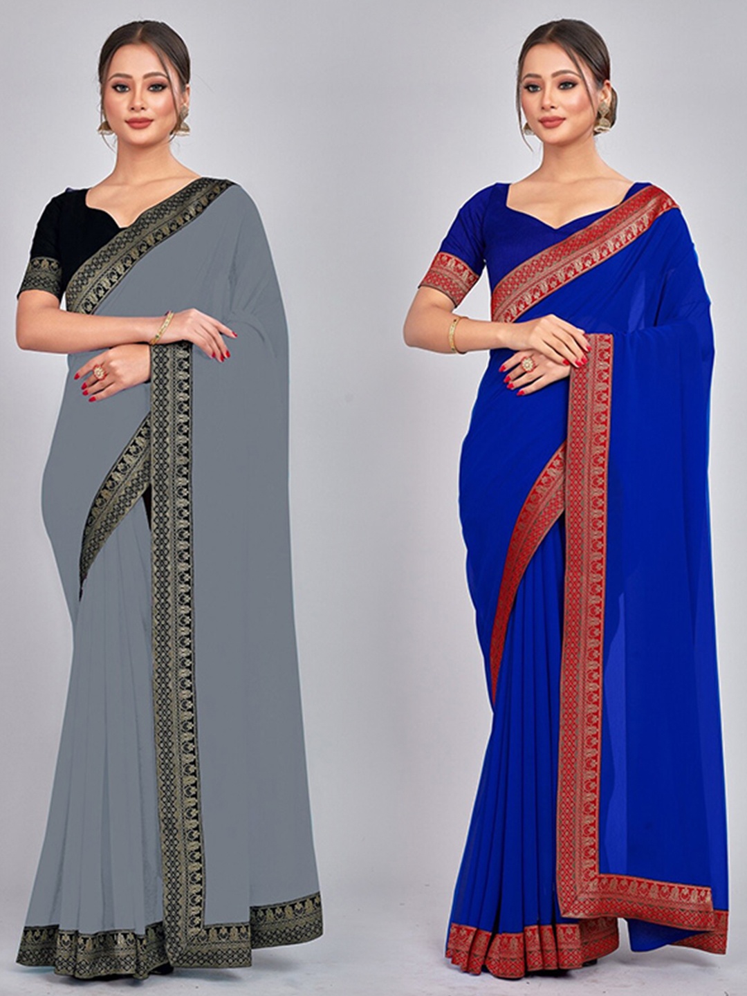 

CastilloFab Zari Pure Georgette Saree, Grey