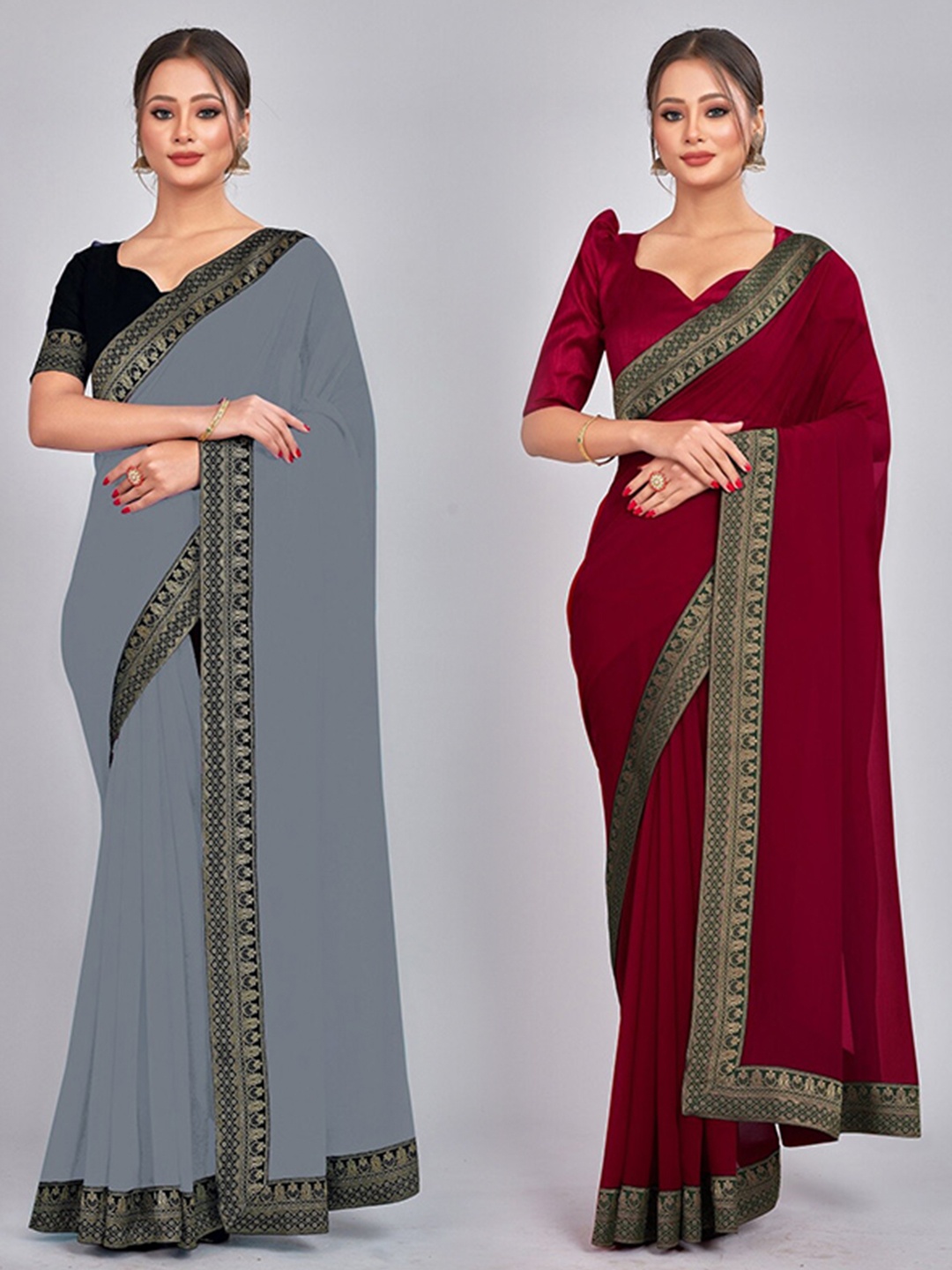 

CastilloFab Zari Pure Georgette Saree, Grey