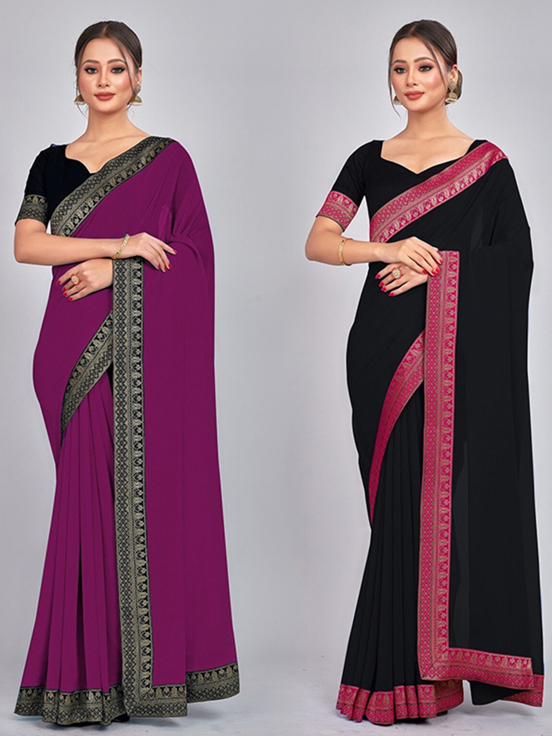 

CastilloFab Woven Design Pure Georgette Saree, Burgundy