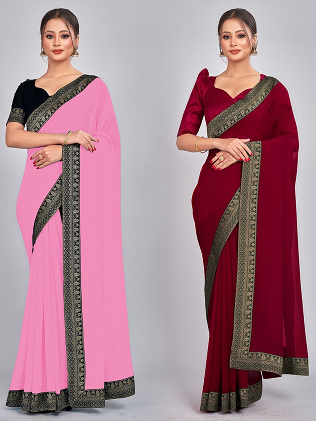 

CastilloFab Zari Pure Georgette Saree, Pink