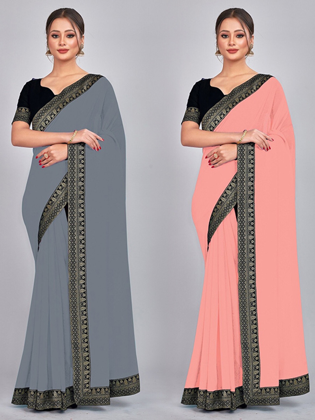 

CastilloFab Zari Pure Georgette Saree, Grey