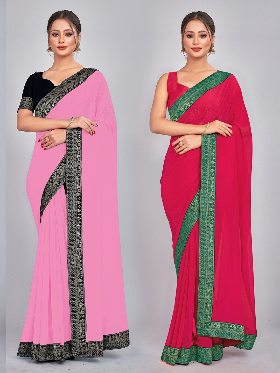 

CastilloFab Zari Pure Georgette Saree, Pink