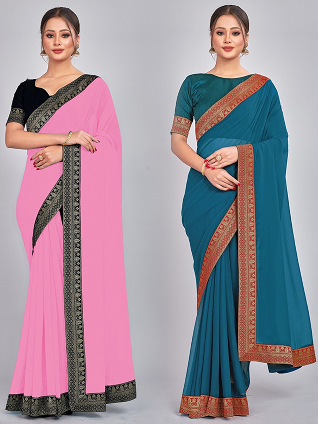 

CastilloFab Zari Pure Georgette Saree, Pink