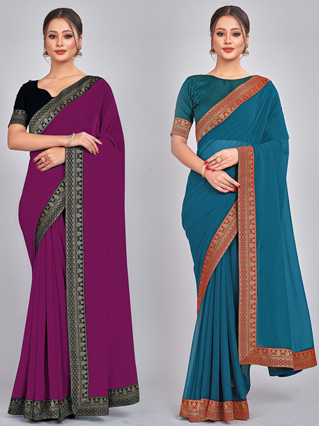 

CastilloFab Zari Pure Georgette Saree, Burgundy
