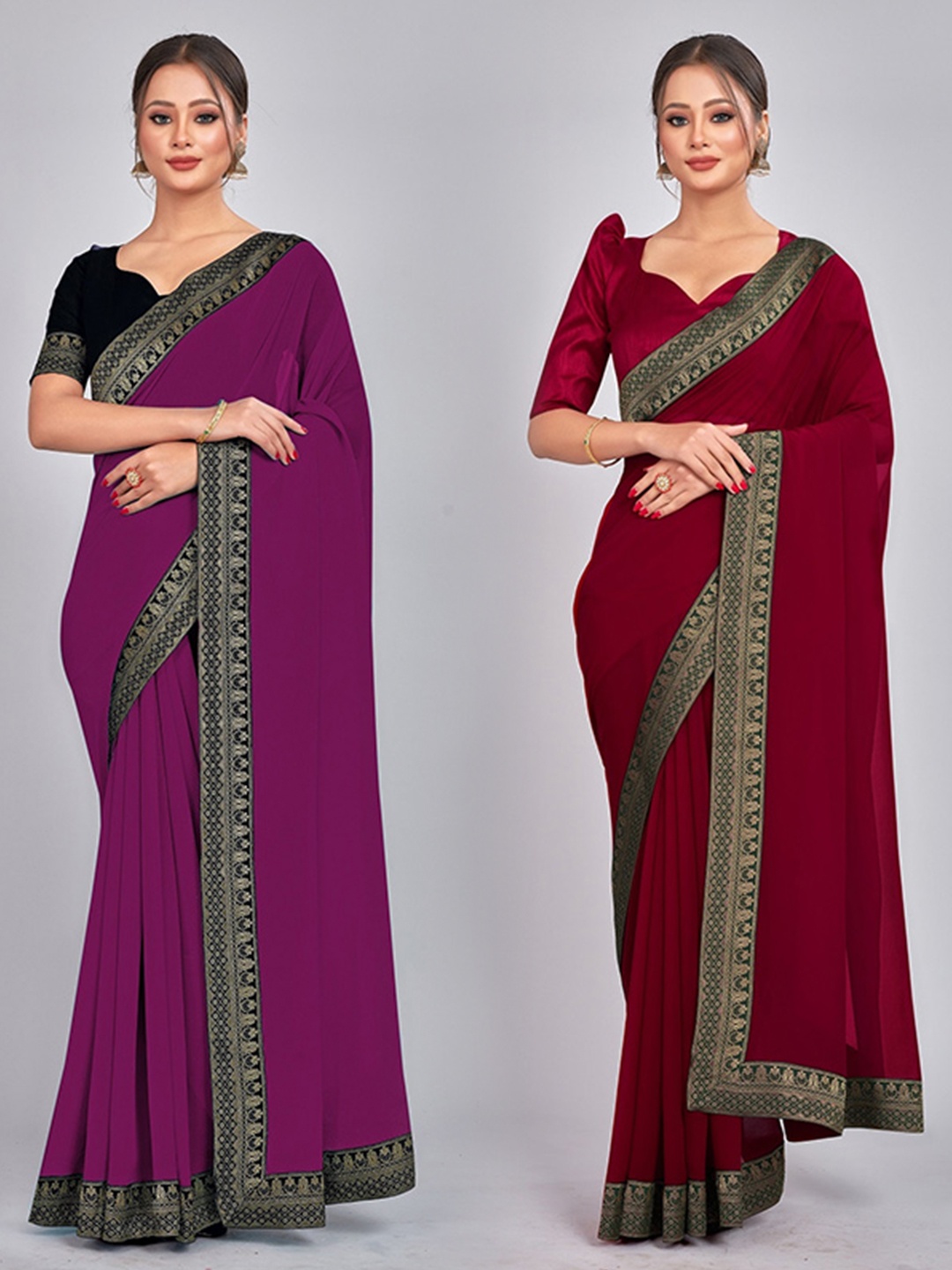 

CastilloFab Zari Pure Georgette Saree, Burgundy