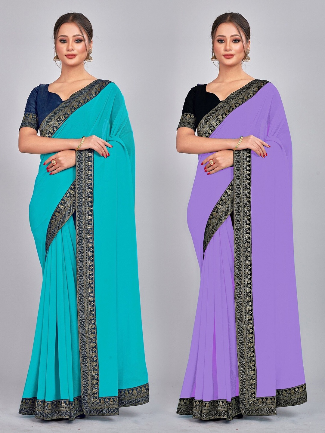 

CastilloFab Zari Pure Georgette Saree, Turquoise blue