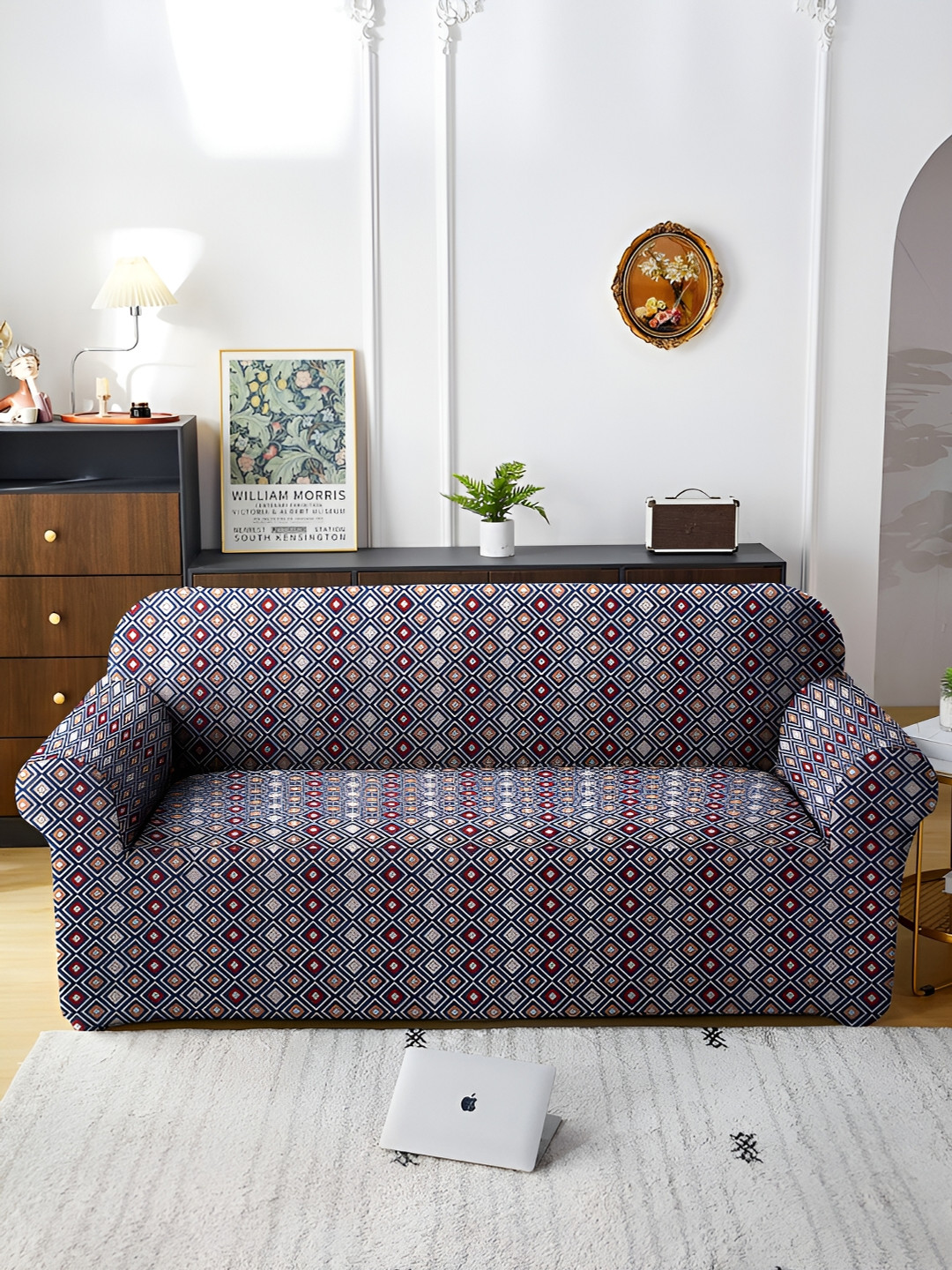 

MULTITEX Blue Printed Polyester 1 Piece Sofa Cover