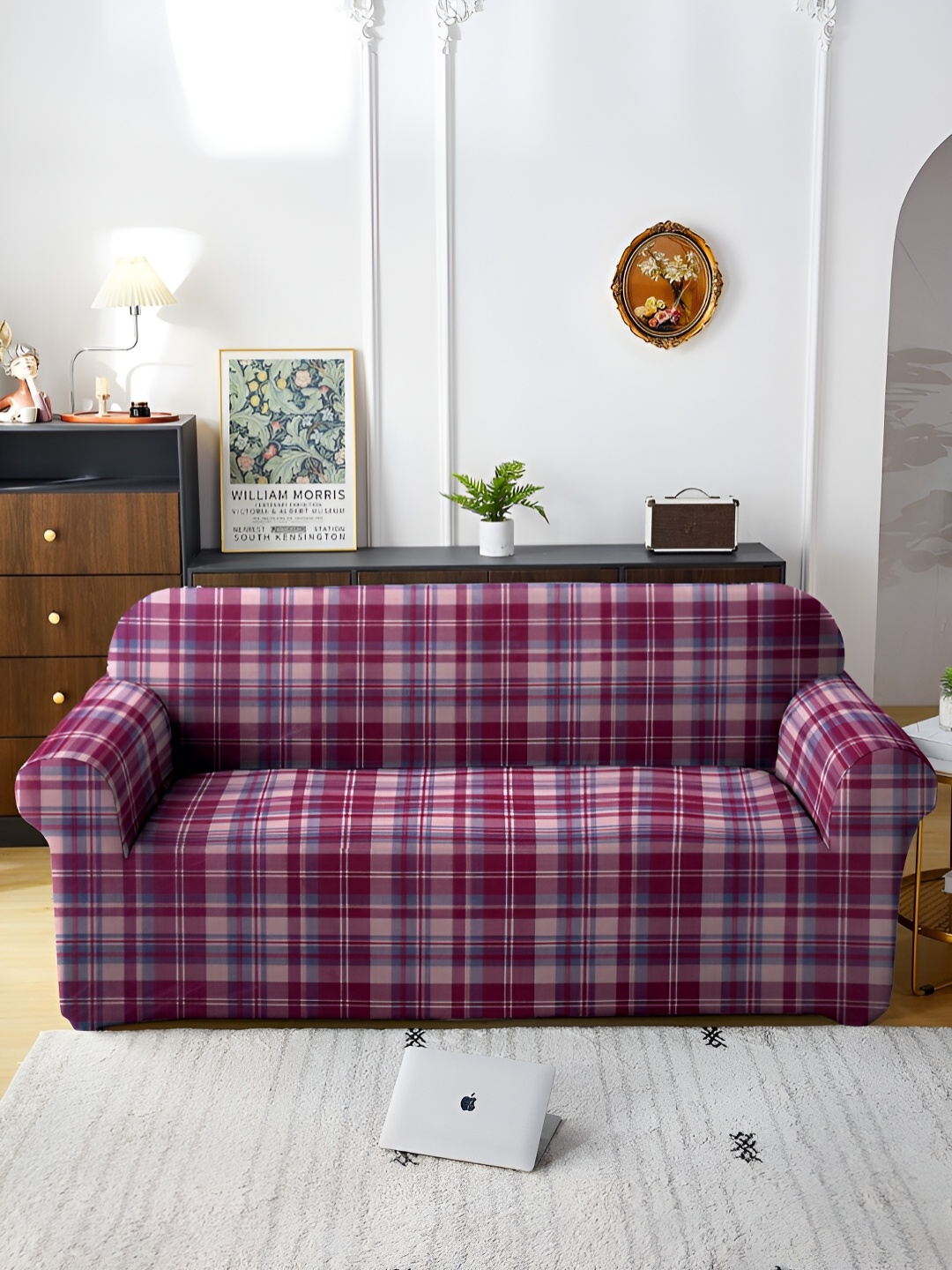 

MULTITEX Purple Printed Polyester 1 Piece Sofa Cover