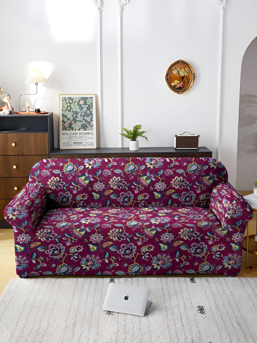 

MULTITEX Pink Printed Polyester 1 Piece Sofa Cover