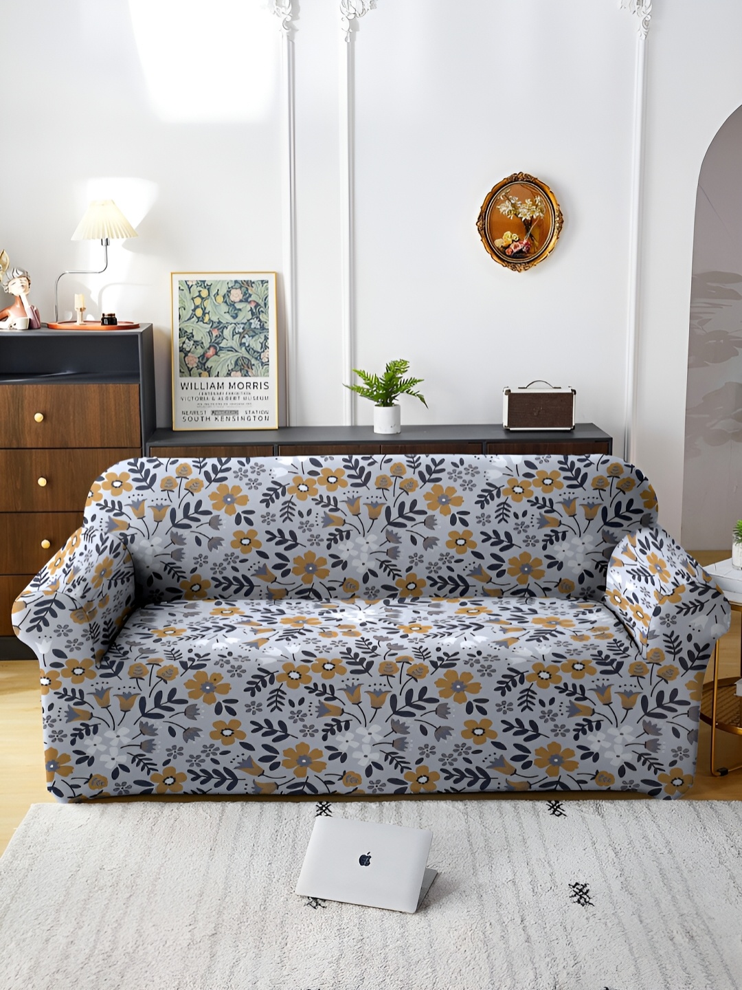 

MULTITEX Silver-Toned Printed Polyester 1 Piece Sofa Cover