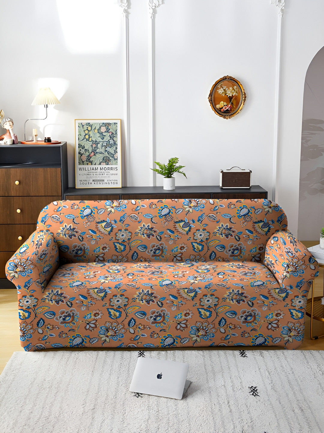 

MULTITEX Orange Printed Polyester 1 Piece Sofa Cover