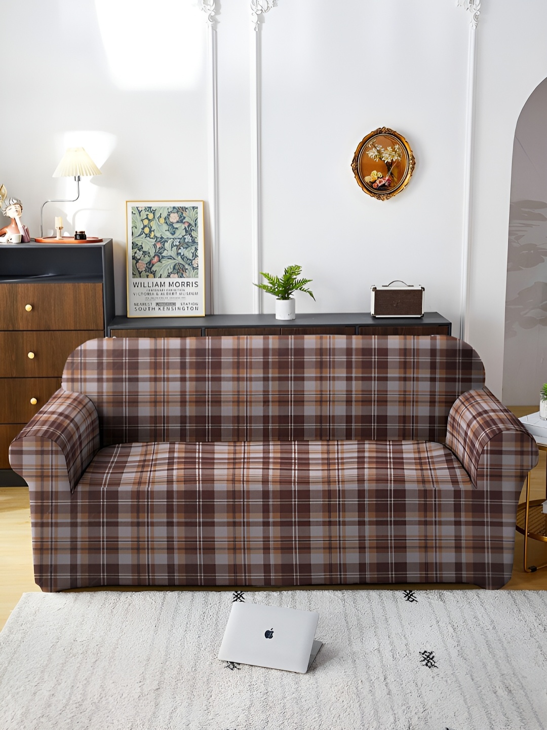 

MULTITEX Brown Printed Polyester 1 Piece Sofa Cover