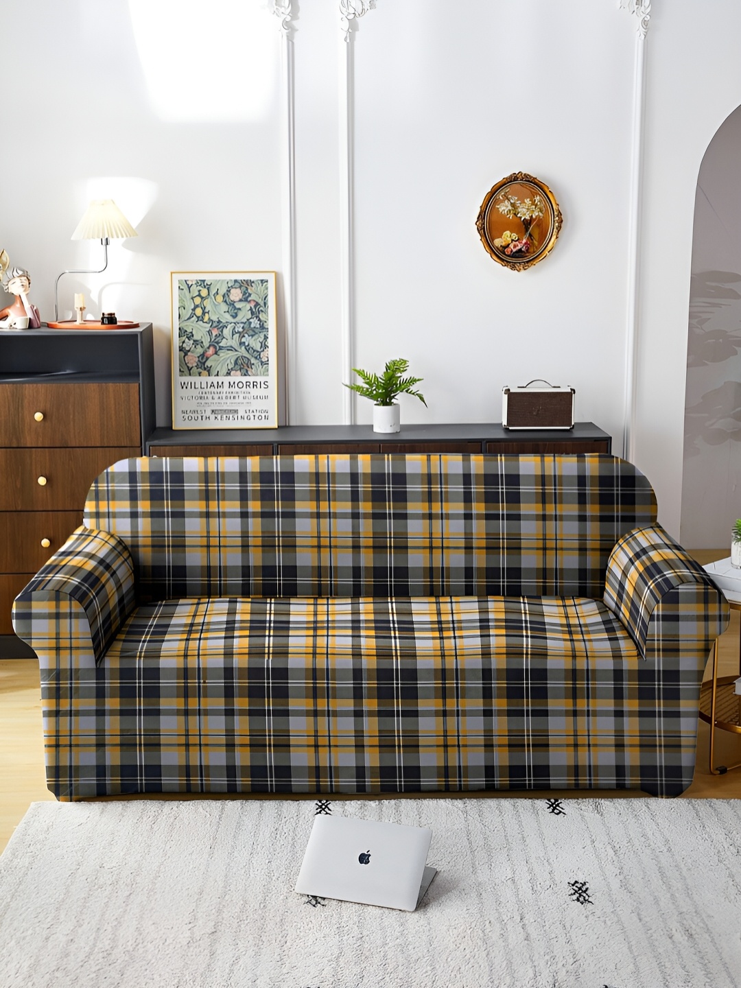 

MULTITEX Yellow Printed Polyester 1 Piece Sofa Cover