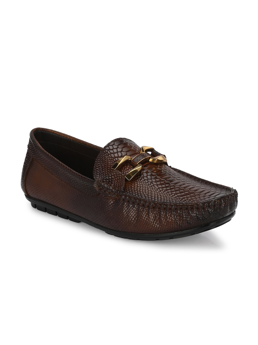 

Egoss Men Textured Leather Formal Loafers, Brown