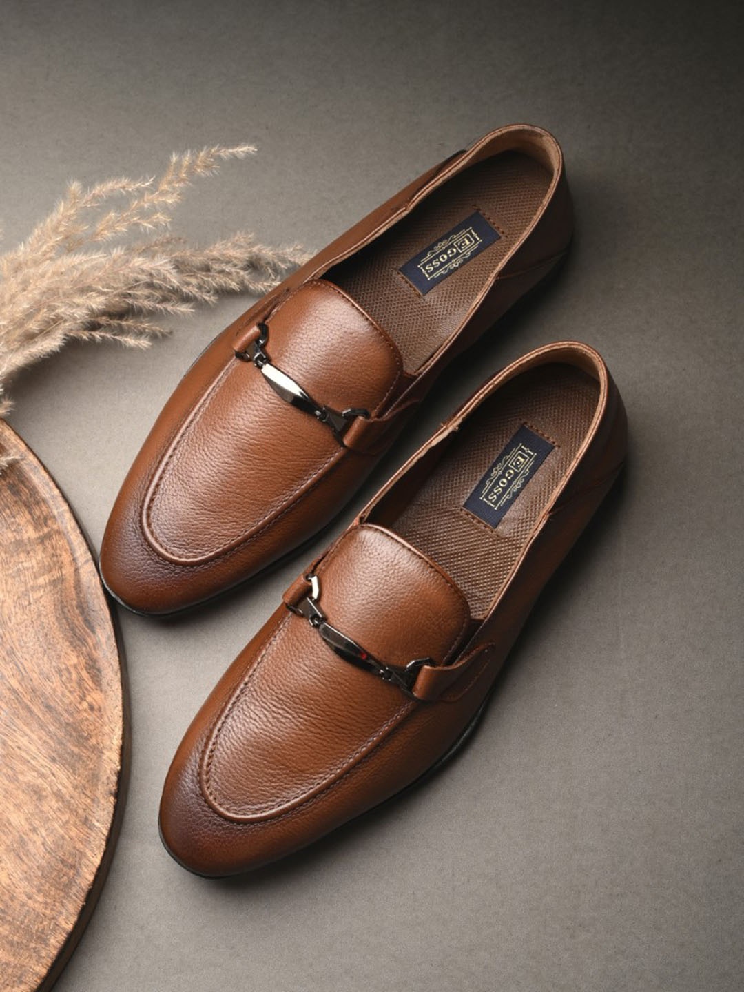 

Egoss Men Leather Formal Loafers, Tan