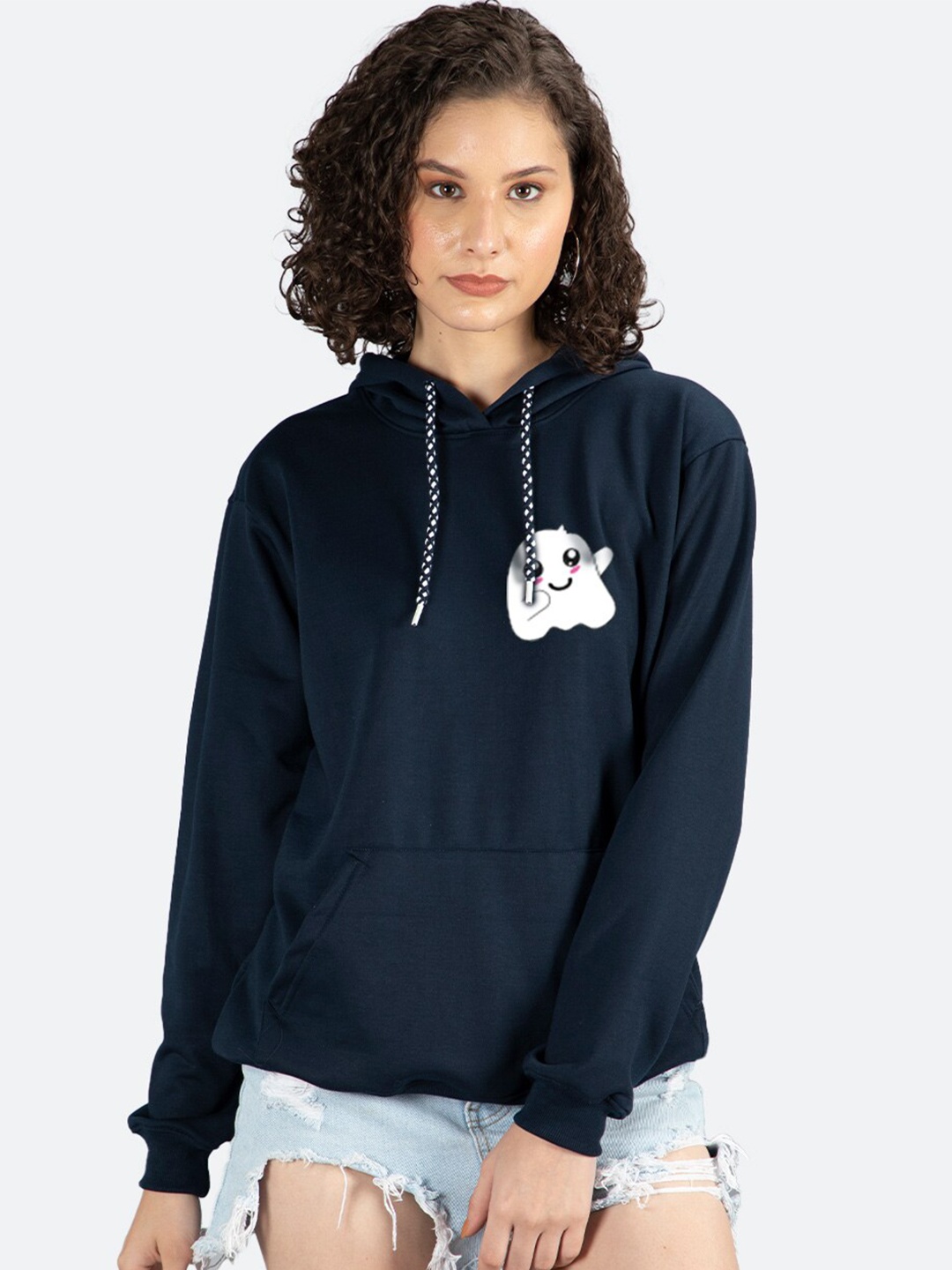 

Mad Over Print Graphic Printed Hooded Long Sleeves Fleece Pullover Sweatshirt, Blue