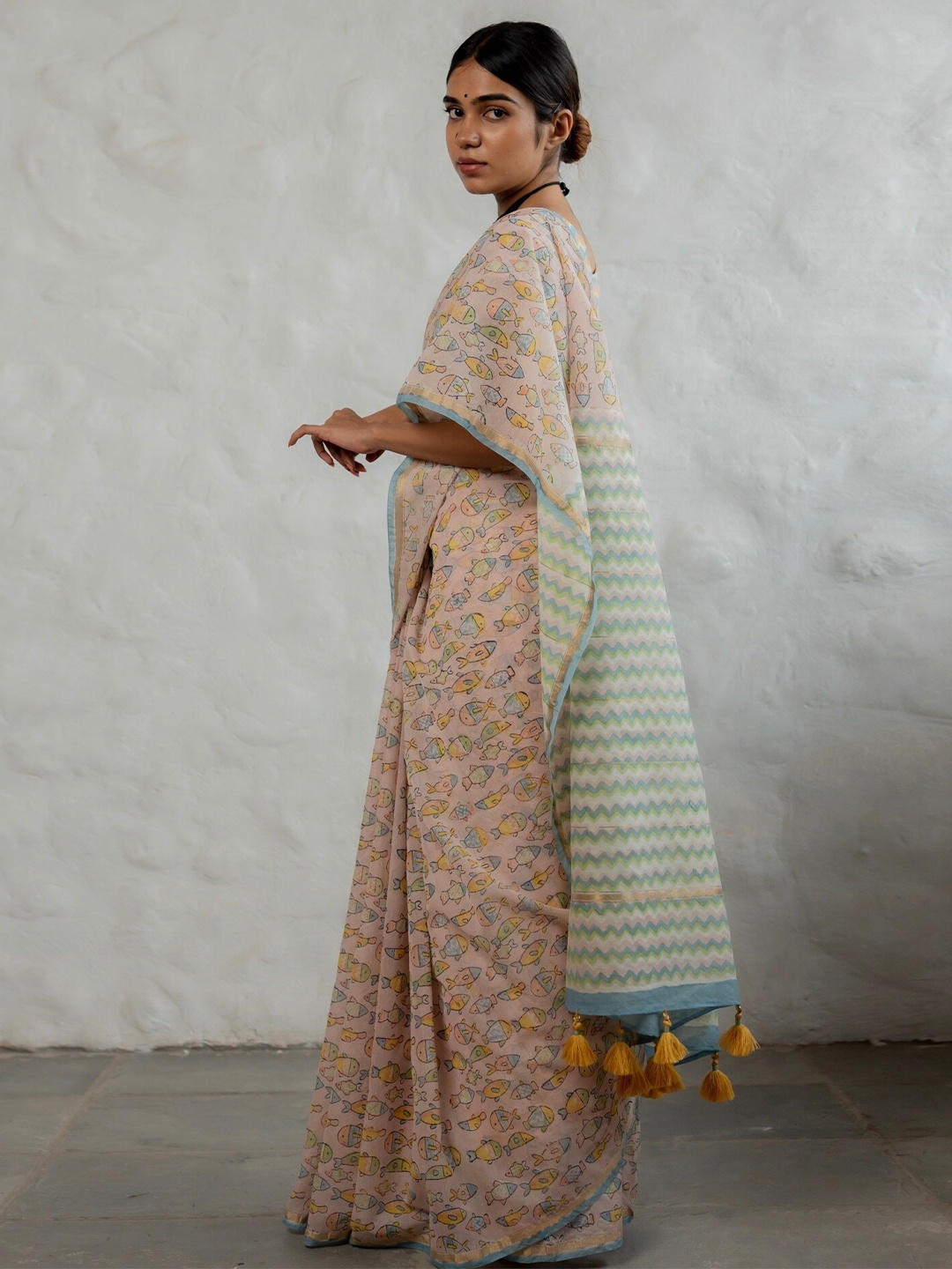 

CHHAPA Kalamkari Printed Block Print Saree, Pink