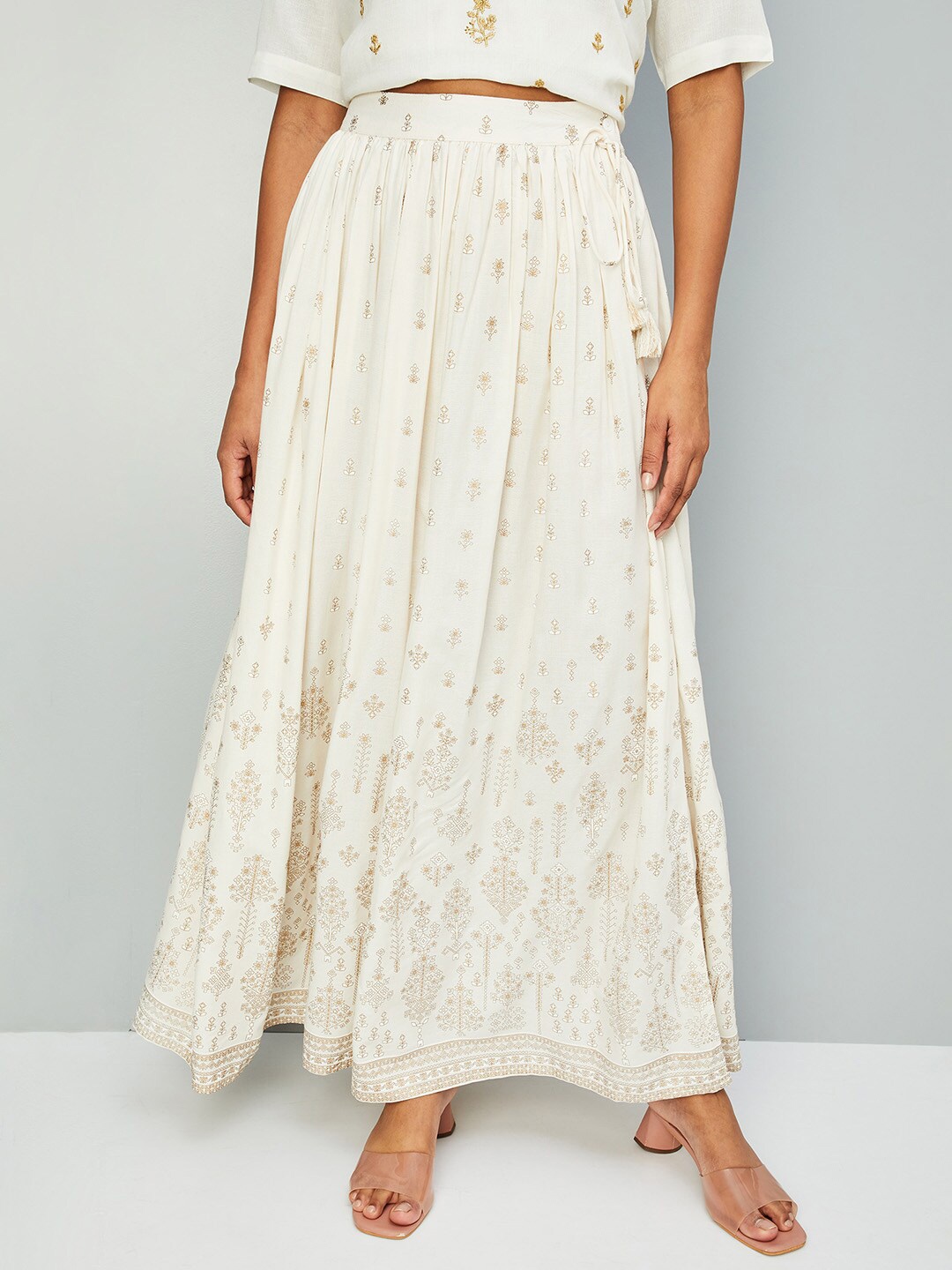 

max Printed Flared Maxi Skirts, Off white