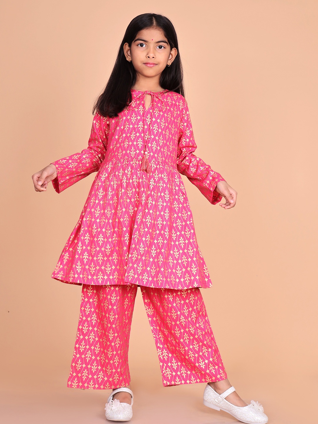 

misbis Girls Ethnic Motifs Printed A-Line Kurta with Palazzos, Pink