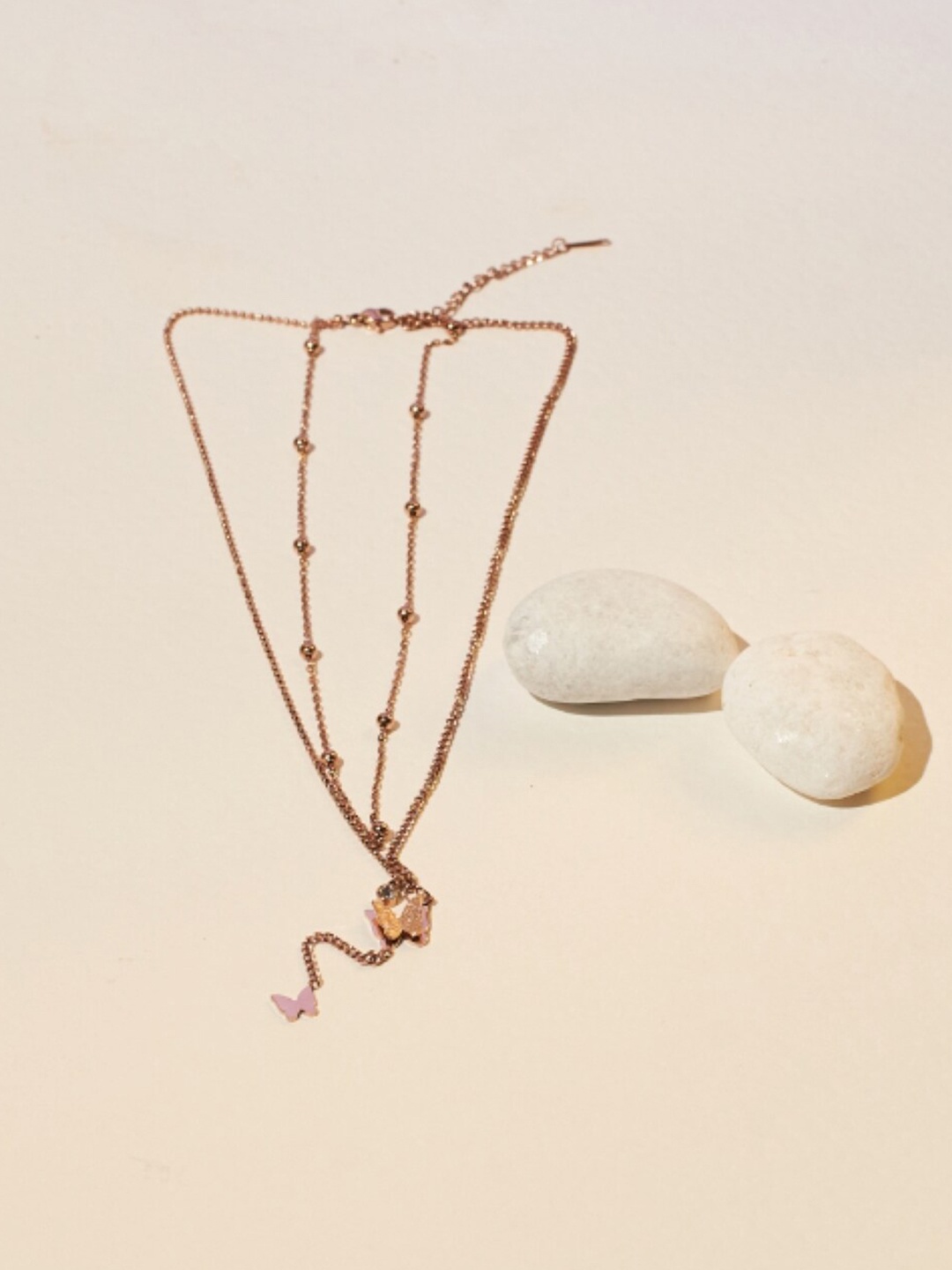 

SALTY Stainless Steel Stone Studded Necklace, Rose gold