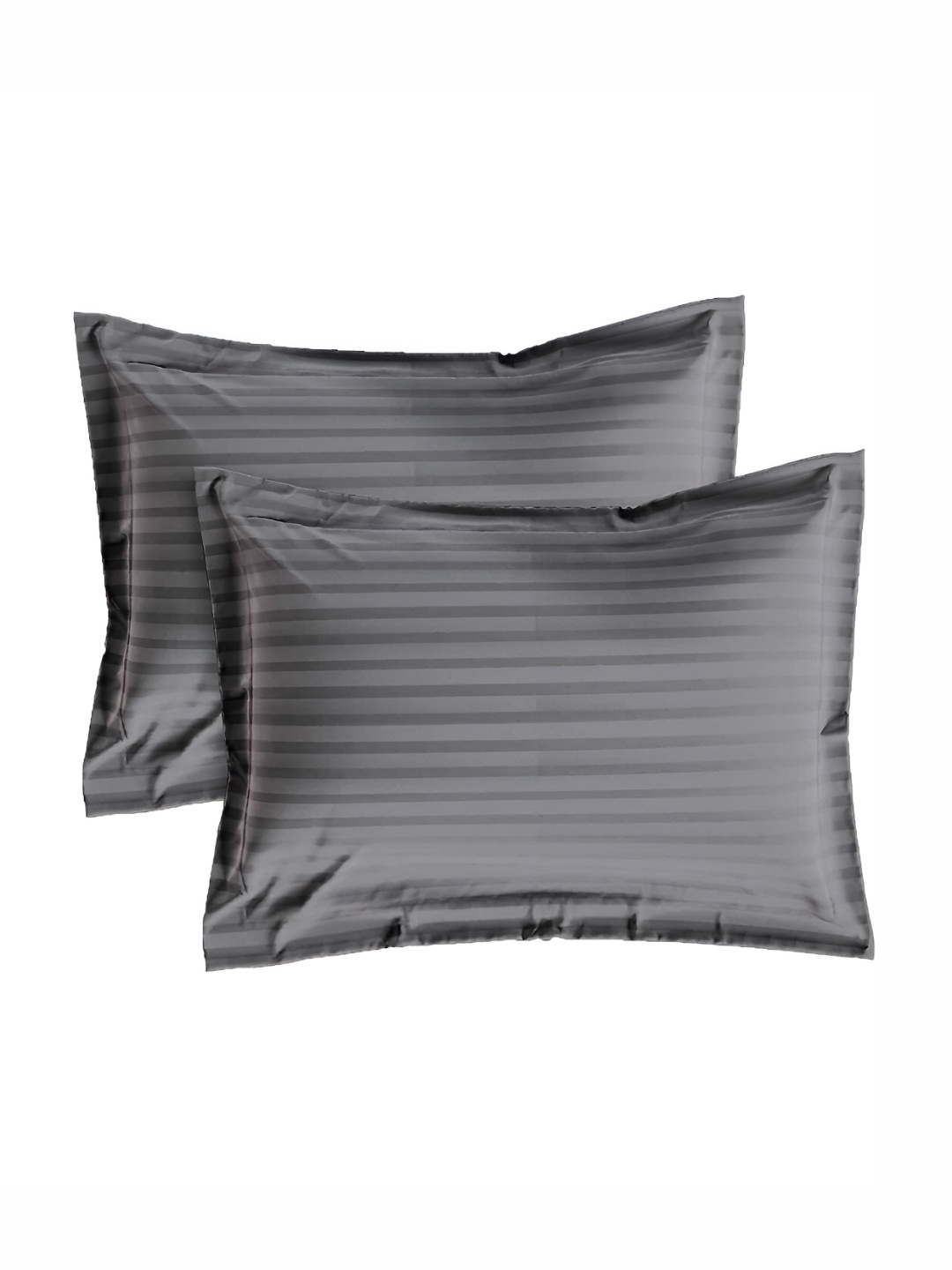 

House of Owlet Grey Melange 2 Pieces Striped Pure Cotton Rectangle Pillow Covers