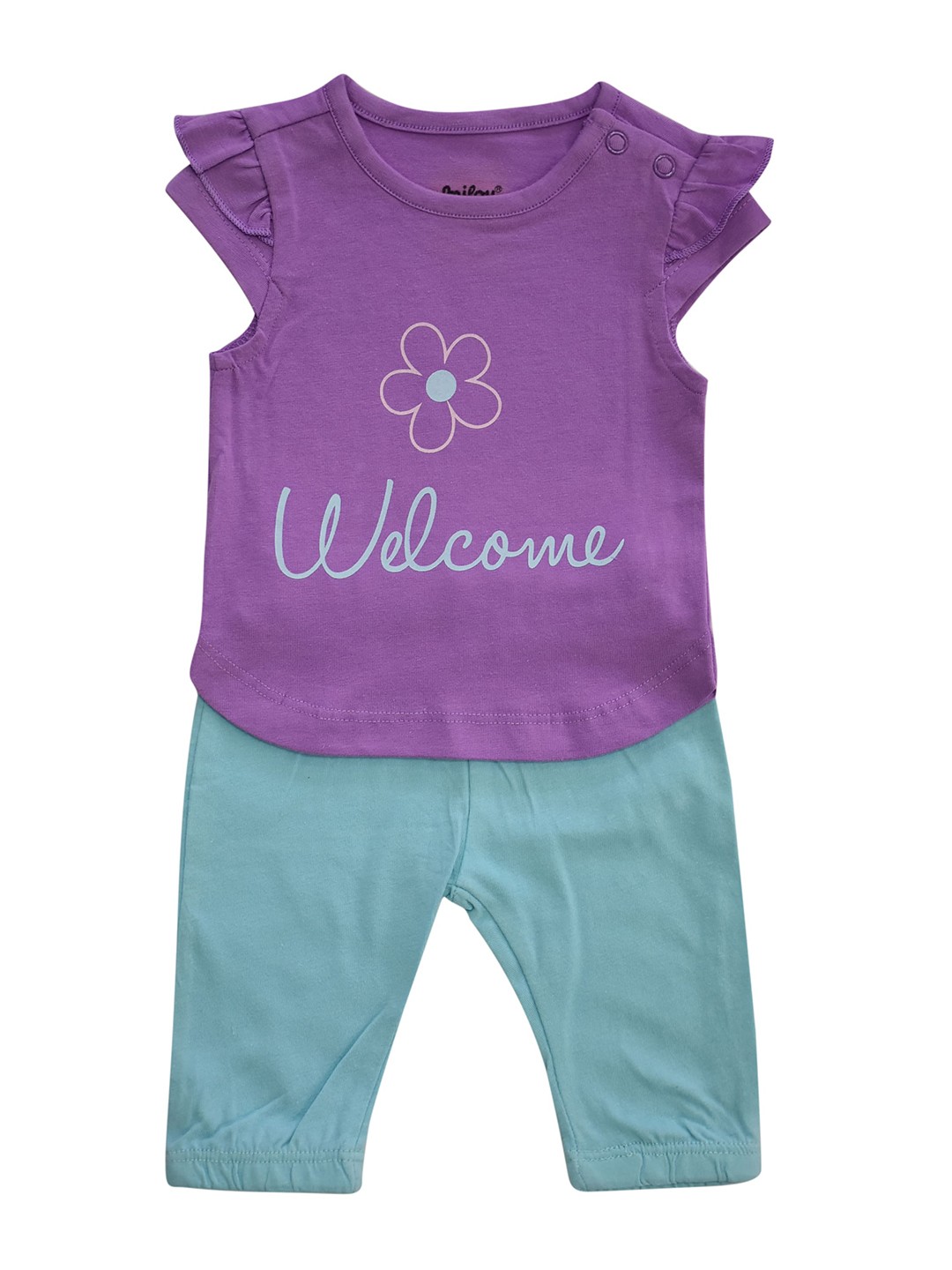 

milou Girls Typography Printed Pure Cotton Top with Trousers, Purple