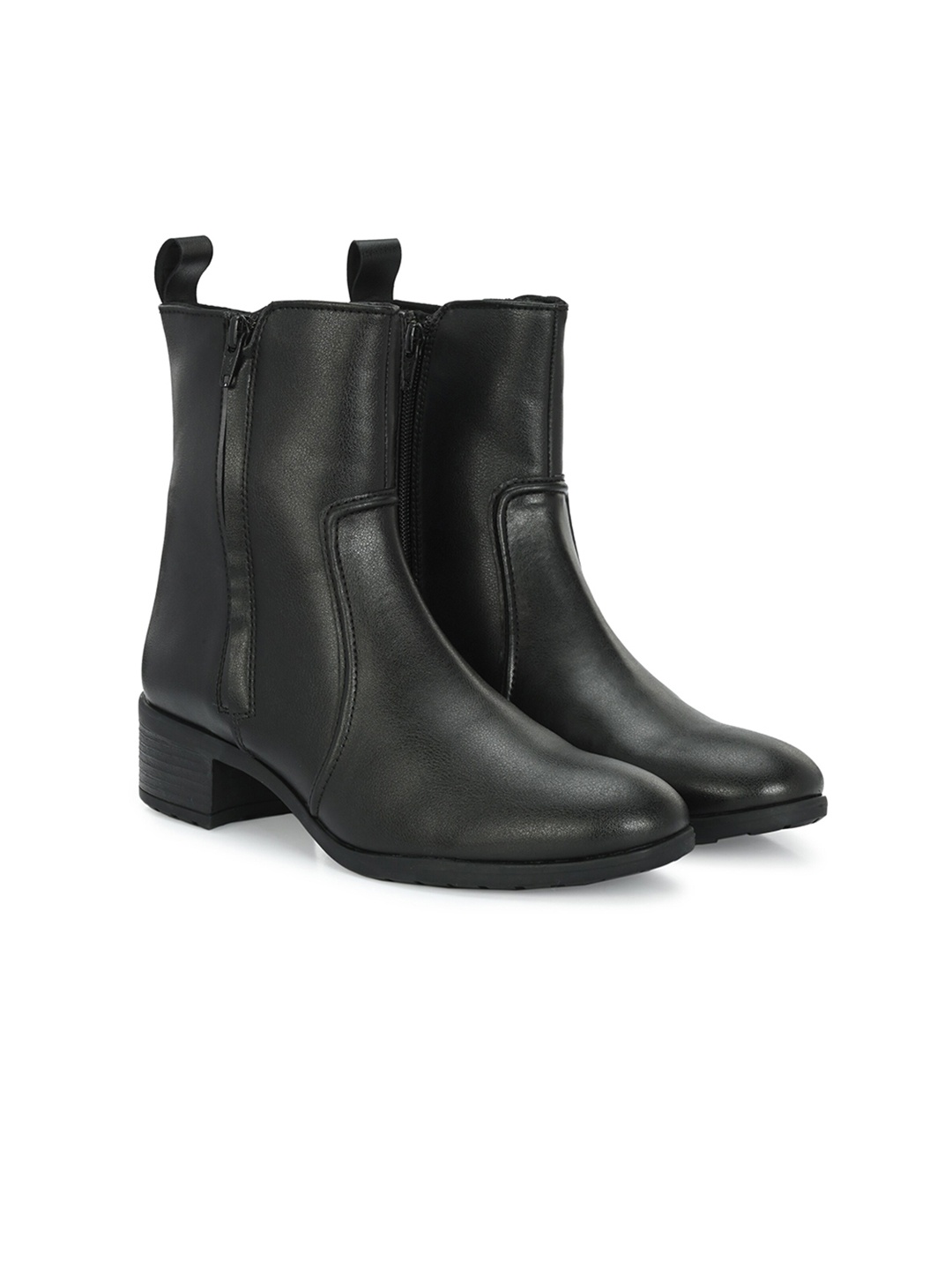 

Delize Women Vegan Leather Block-Heeled Zip-Up Chelsea Boots, Black