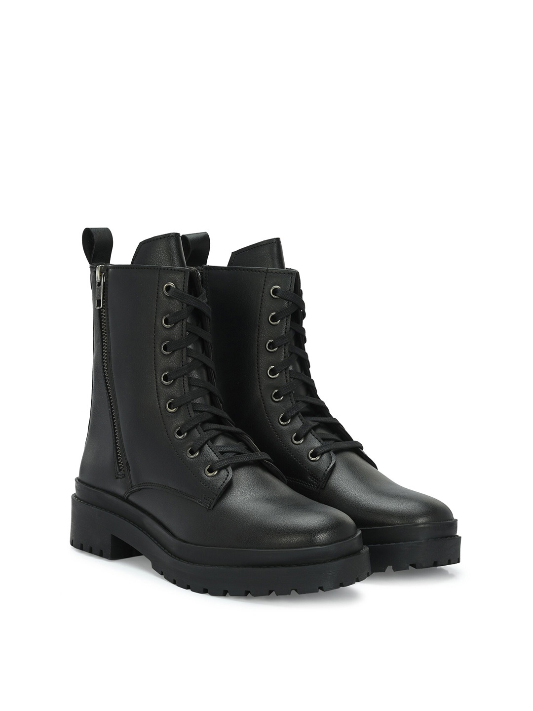 

Delize Women Vegan Leather High Top Lace-Up Boots, Black