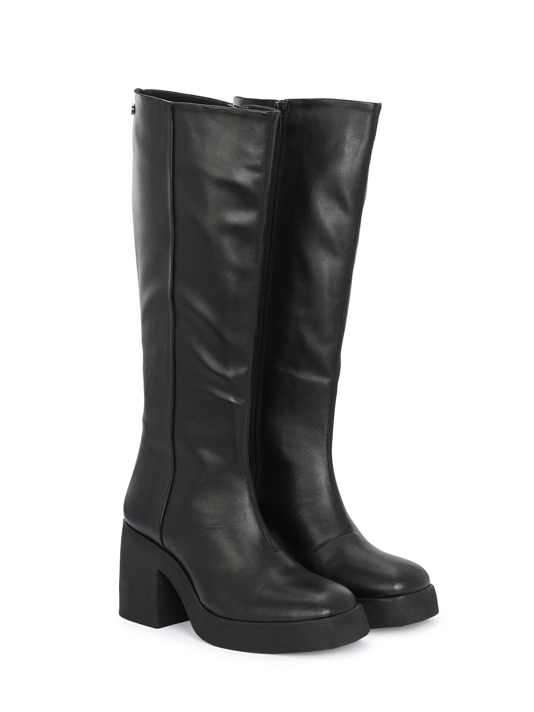 

Delize Women Vegan Leather Zip-Up Knee Length Chelsea Boots, Black