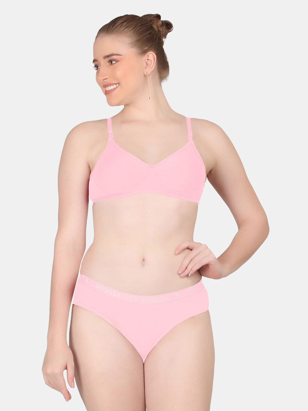 

POOJA RAGENEE Breathable & Comfortable Cotton Bra With Brief, Pink