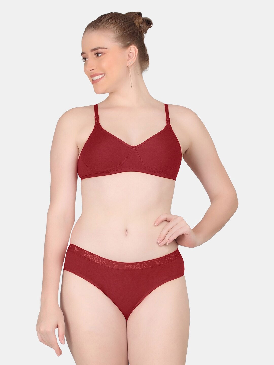 

POOJA RAGENEE Breathable & Comfortable Cotton Bra With Brief, Maroon