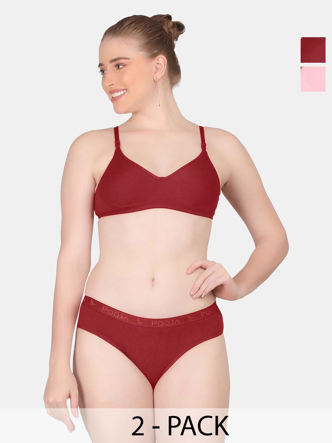 

POOJA RAGENEE Pack Of 2 Cotton Breathable & Comfortable Lingerie Set ST08_2P_MR_BPK_28B, Maroon