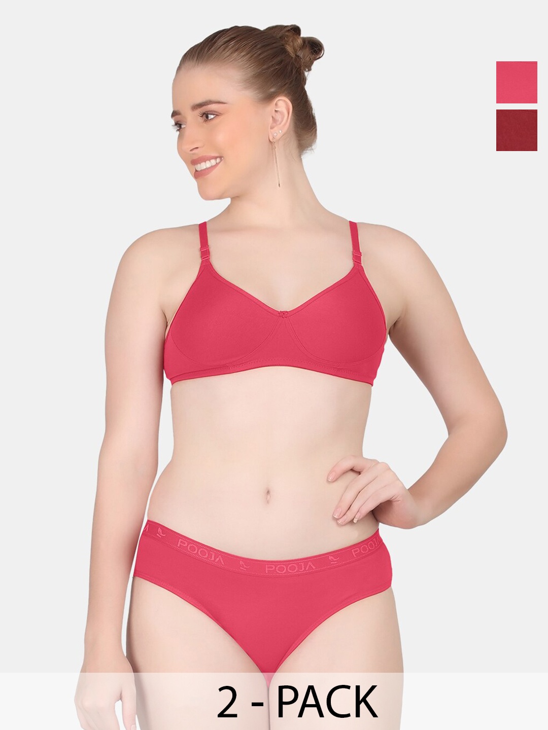 

POOJA RAGENEE Pack Of 2 Breathable & Comfortable Cotton Lingerie Set, Magenta