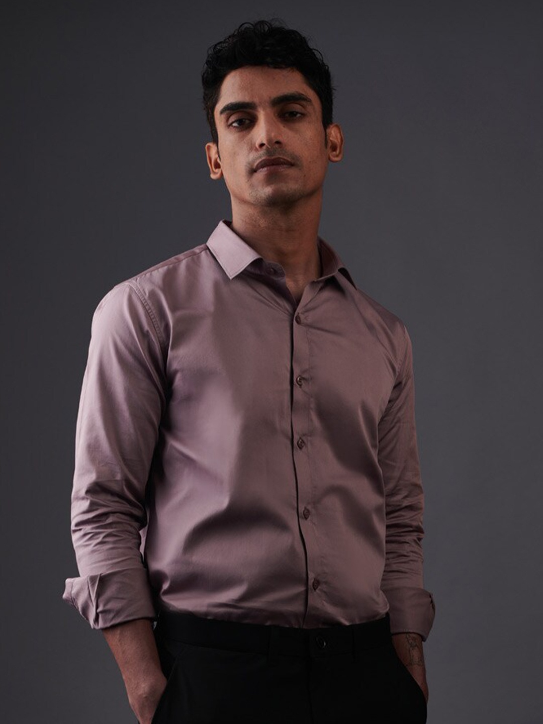 

Beyours Spread Collar Long Sleeves Cotton Shirts, Pink