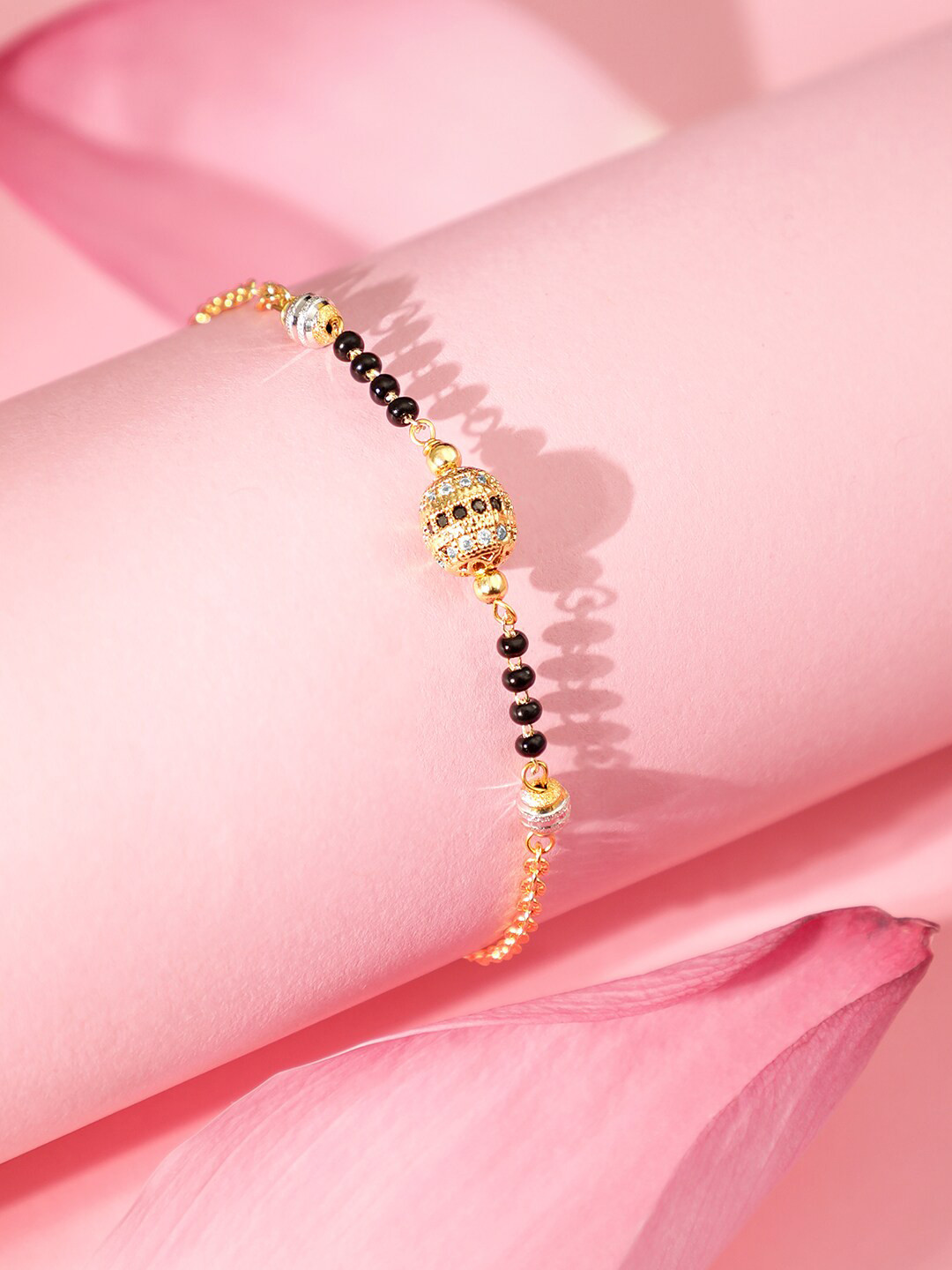 

Rubans Gold-Plated Artificial Stones-Studded & Beaded Wraparound Bracelet
