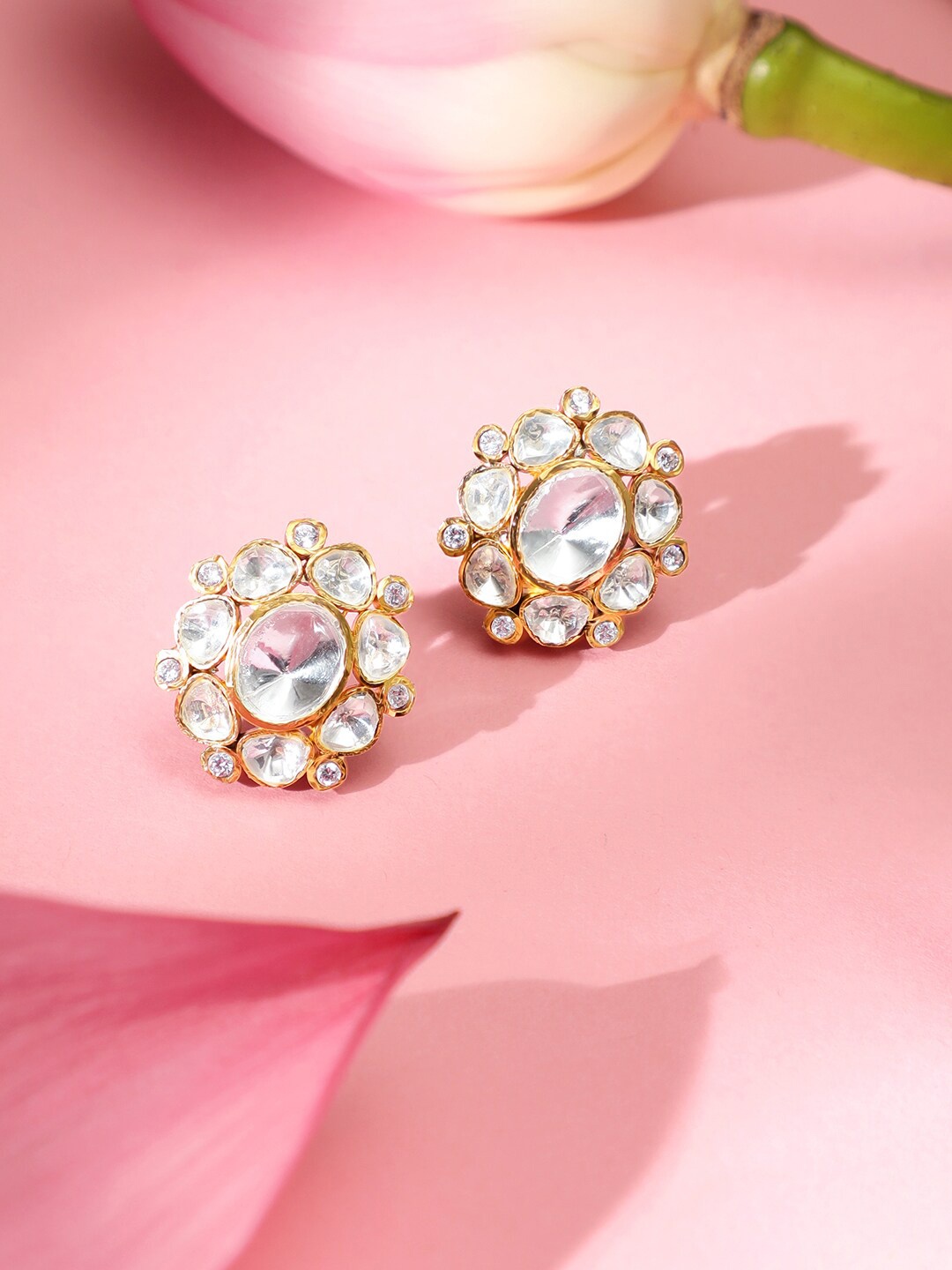 

Rubans 22K Gold-Plated Polki Studded Luxury Stud Earrings