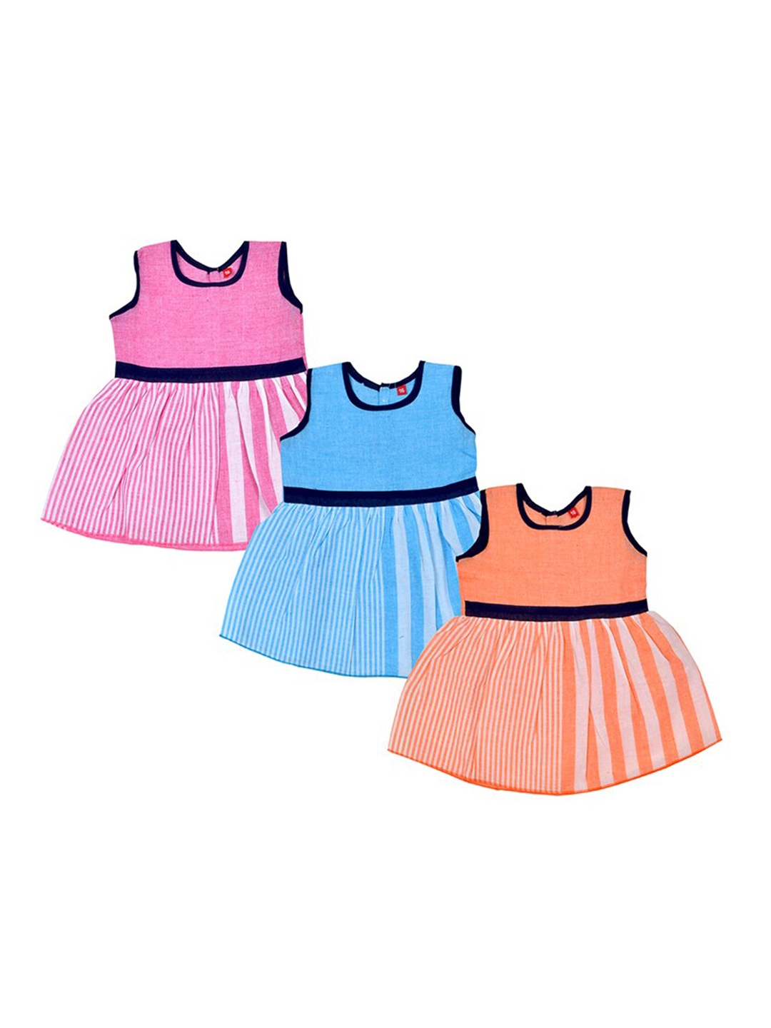 

BAESD Girl Pack of 3 Striped Round Neck A-Line Dress, Blue
