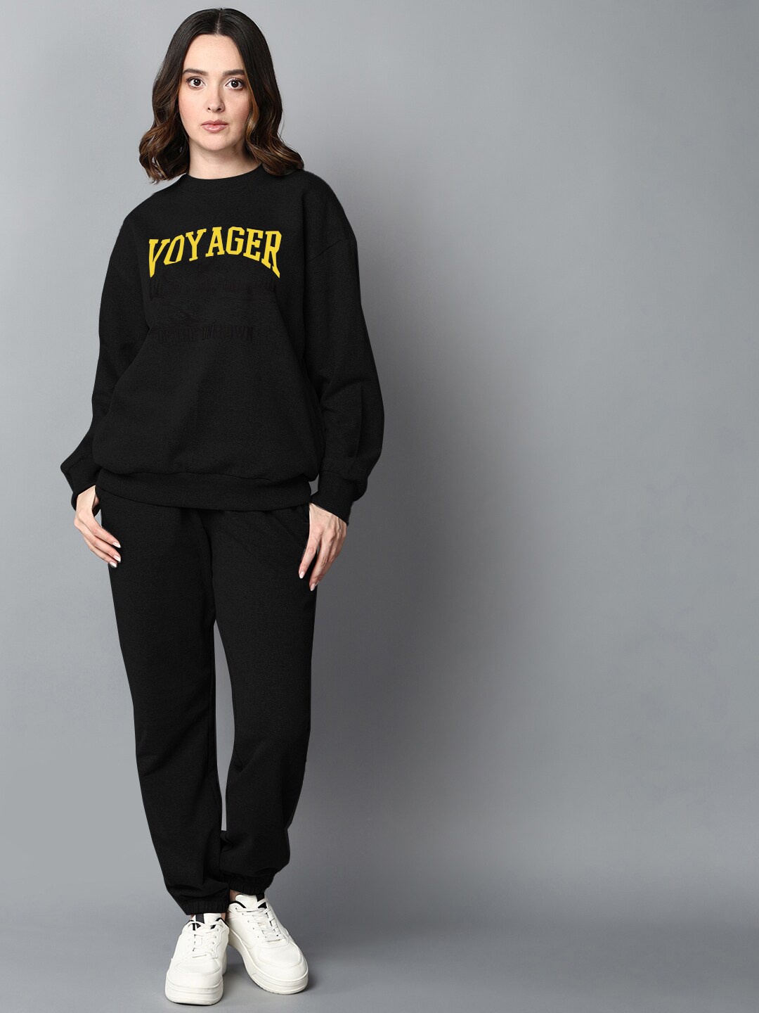 

The Roadster Lifestyle Co. Black Typography Printed Sweatshirt With Joggers