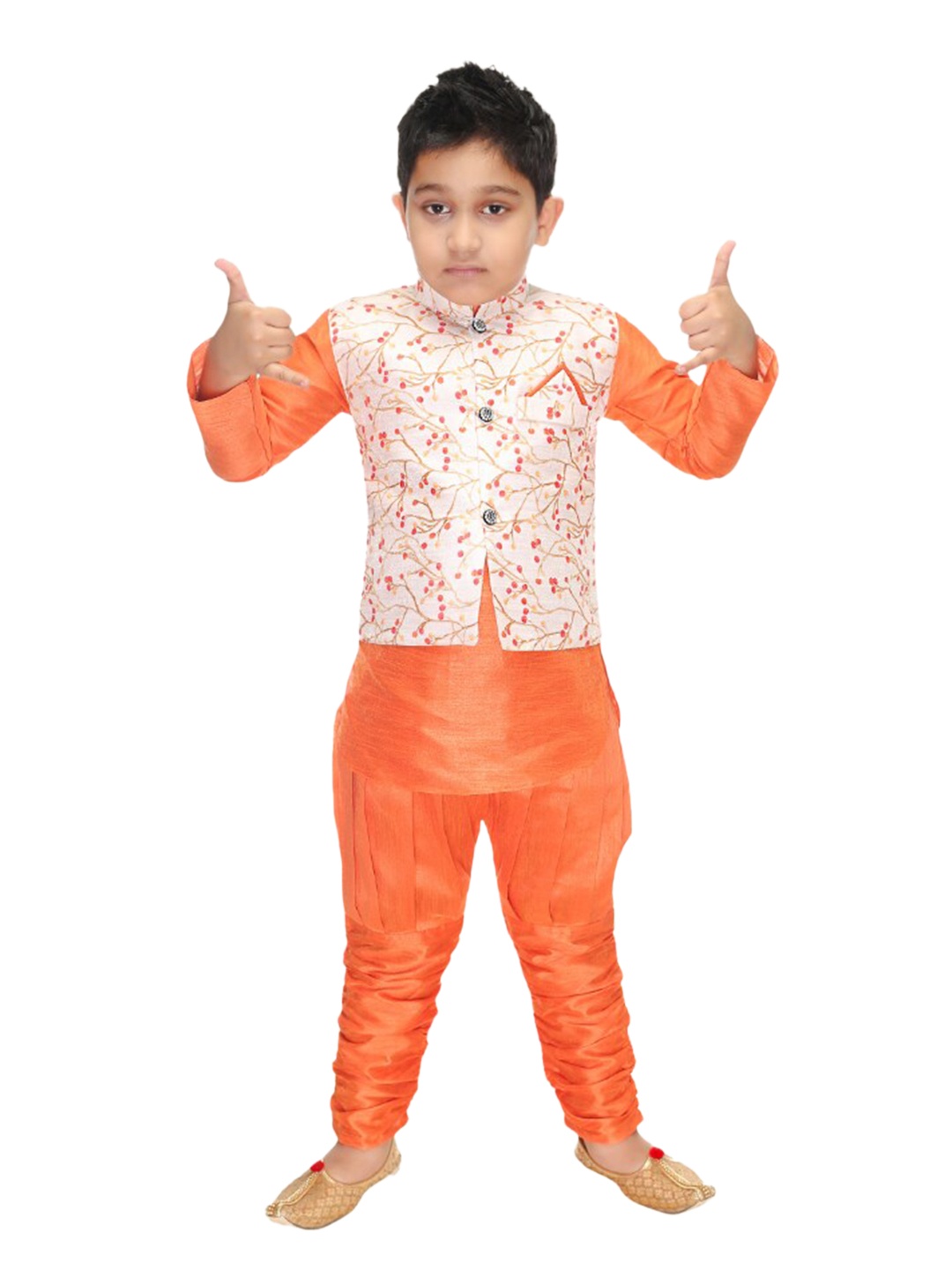 

BAESD Boys Floral Printed Kurta with Trouser & Waistcoat, Orange