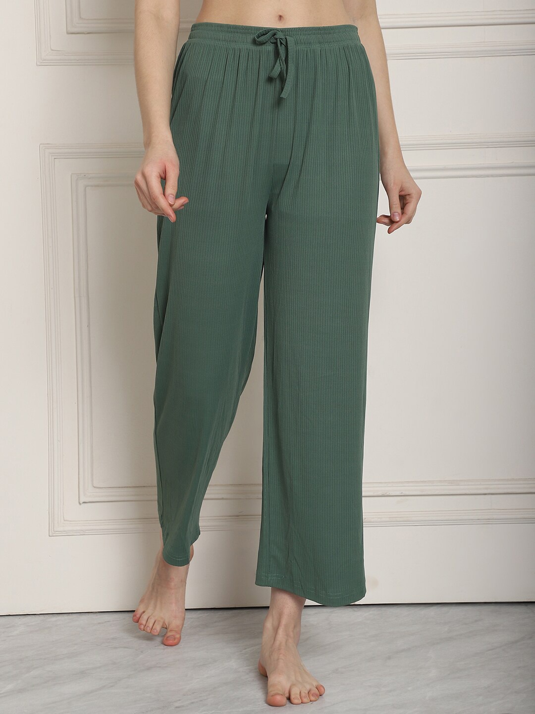 

NEUDIS Women Ribbed Parallel Lounge Pants, Green