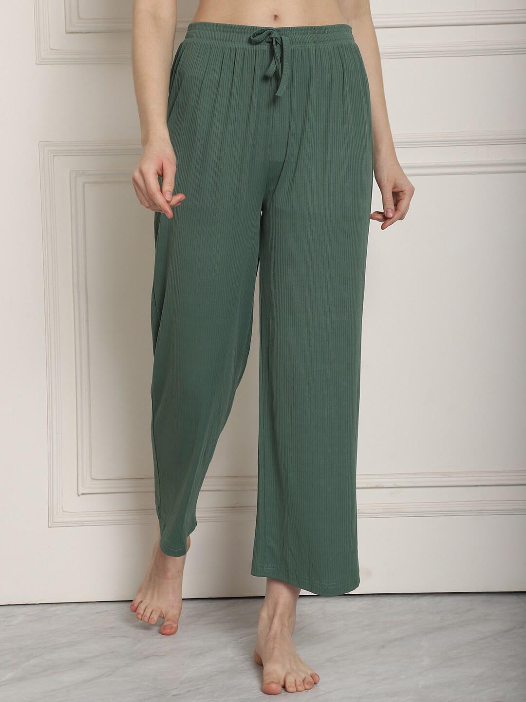 

NEUDIS Women Ribbed Parallel Lounge Pants, Green