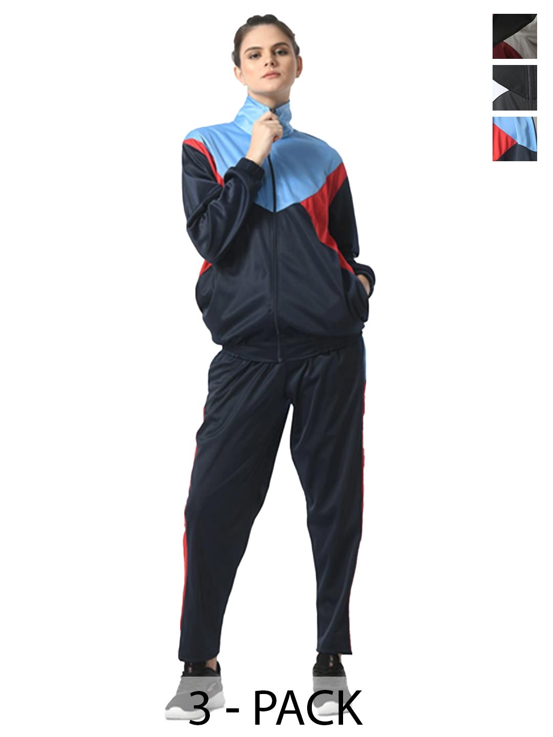 

BAESD Pack of 3 Colorblocked Mock Collar Tracksuits, Navy blue