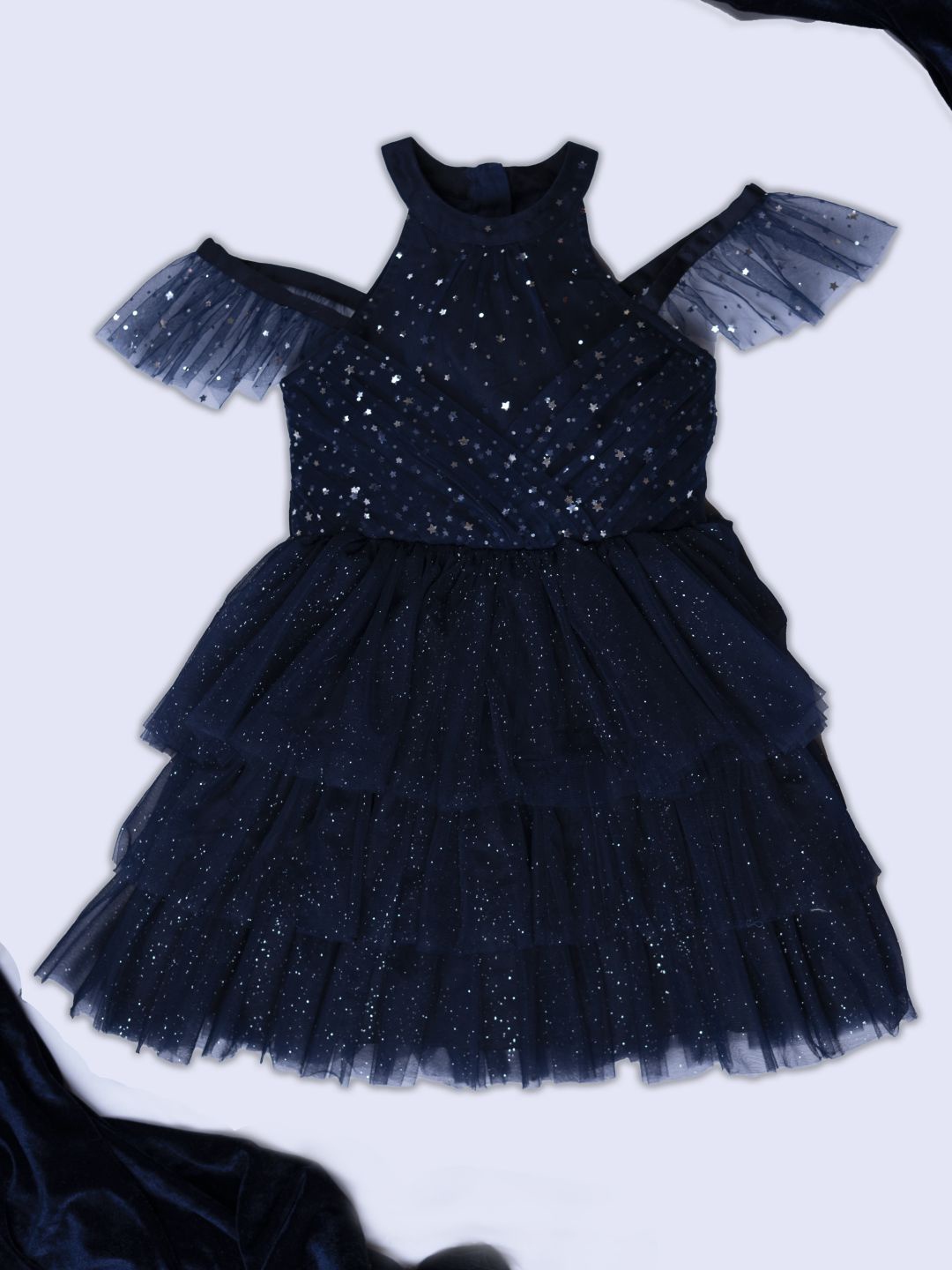 

Gini and Jony Silk Cold Shoulder Sleeves Dress, Navy blue