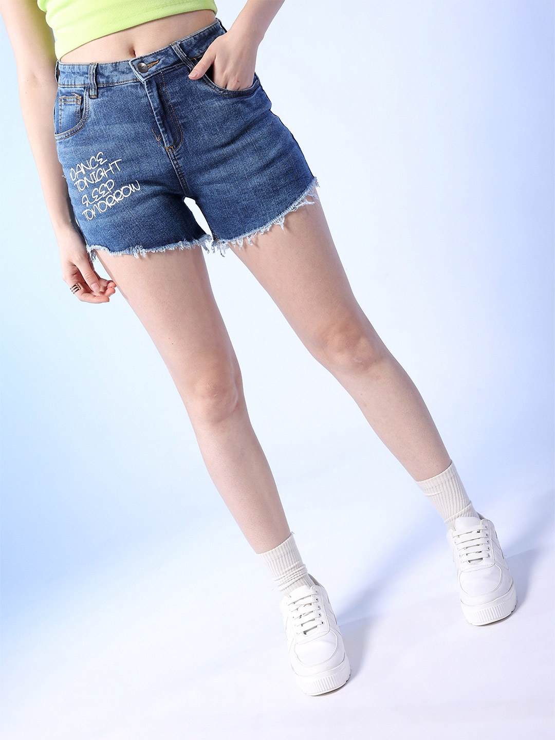 

Freehand by The Indian Garage Co Women Slim Fit High-Rise Denim Shorts, Blue