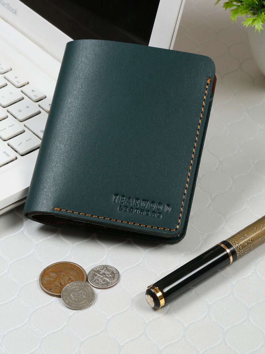 

Teakwood Leathers Men Leather Two Fold RFID Wallet, Green
