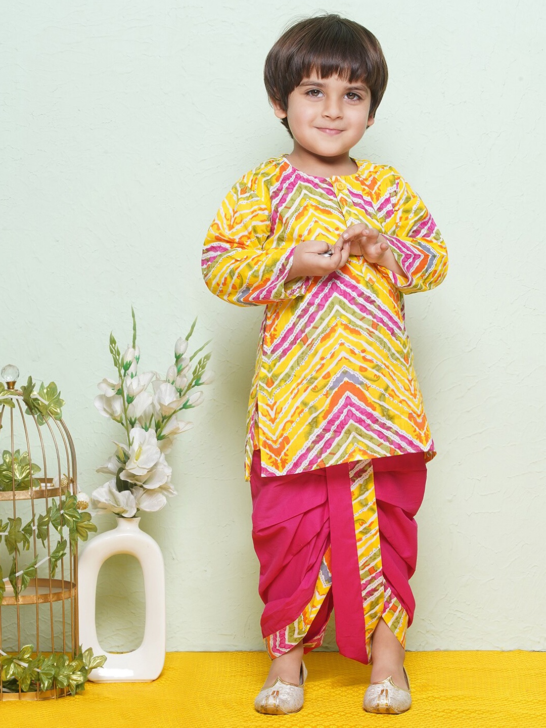 

Aj DEZInES Boys Pure Cotton Kurta With Dhoti Pants, Pink