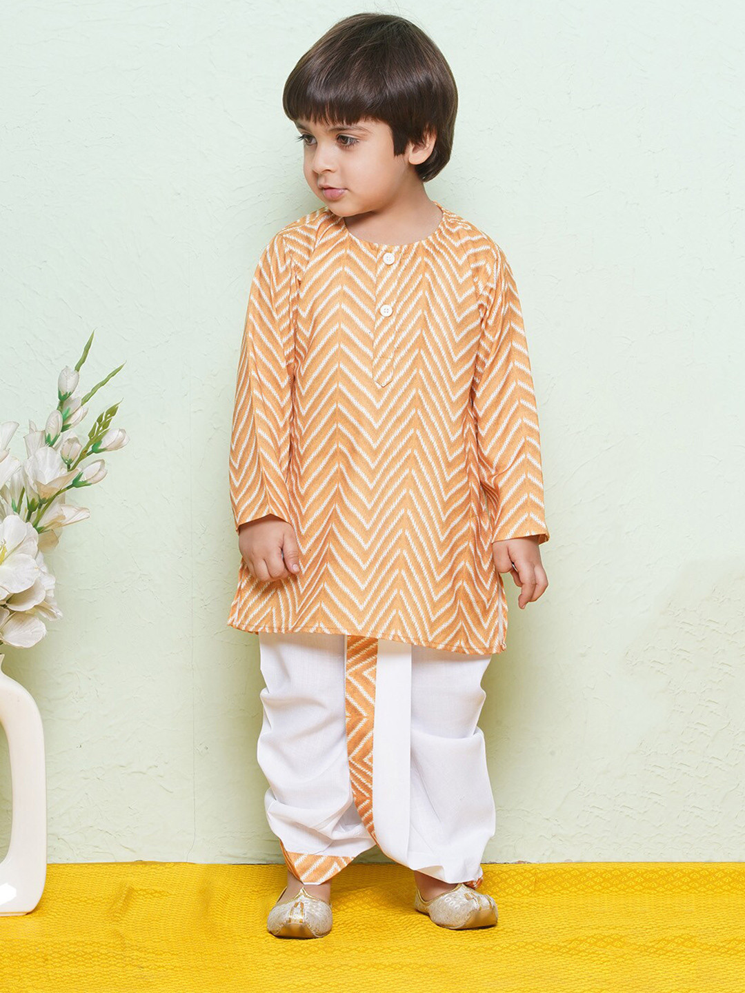 

Aj DEZInES Boys Pure Cotton Kurta With Dhoti Pants, Orange
