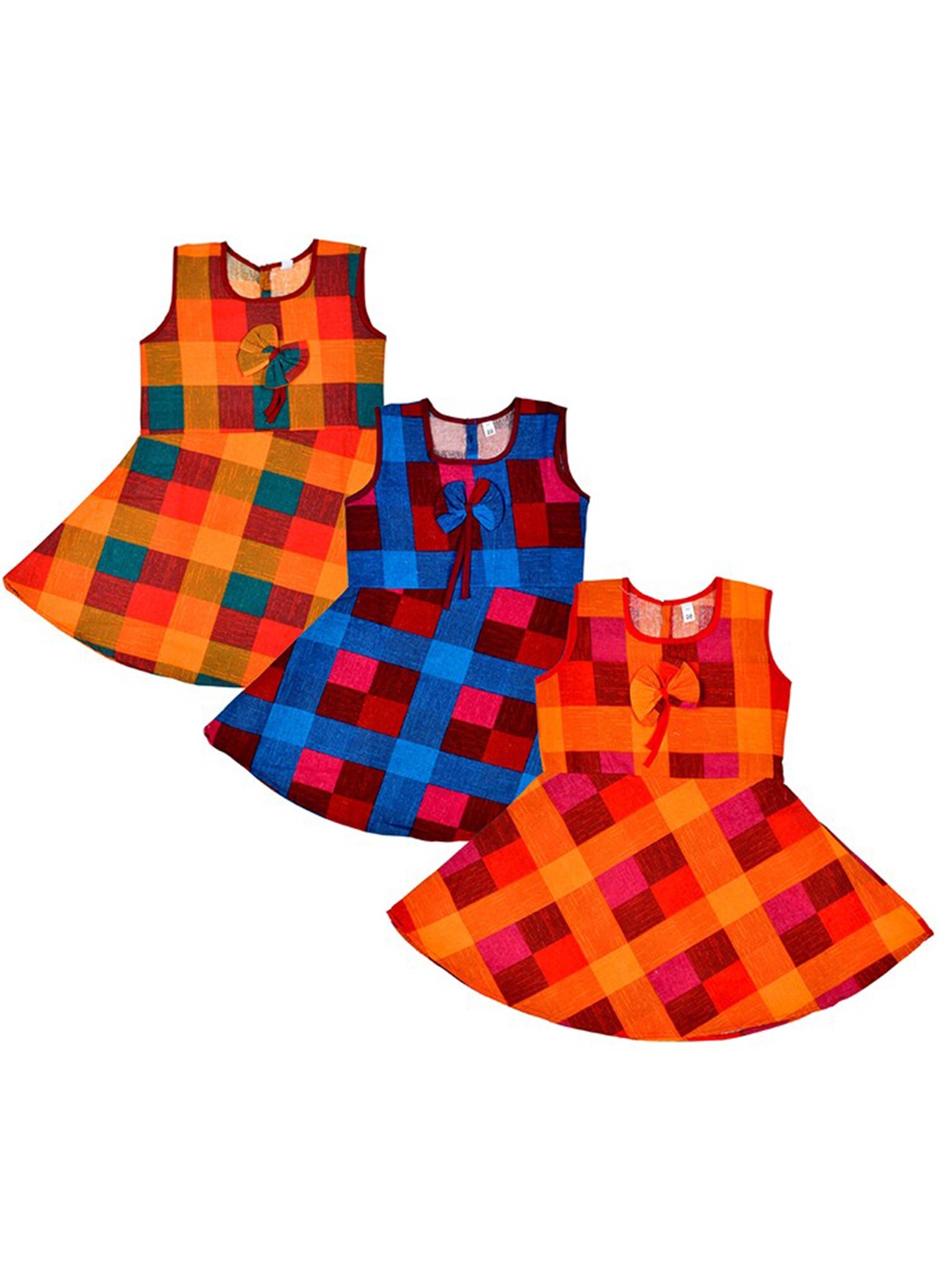 

BAESD Girls Checked A-Line Pure Cotton Dress, Orange
