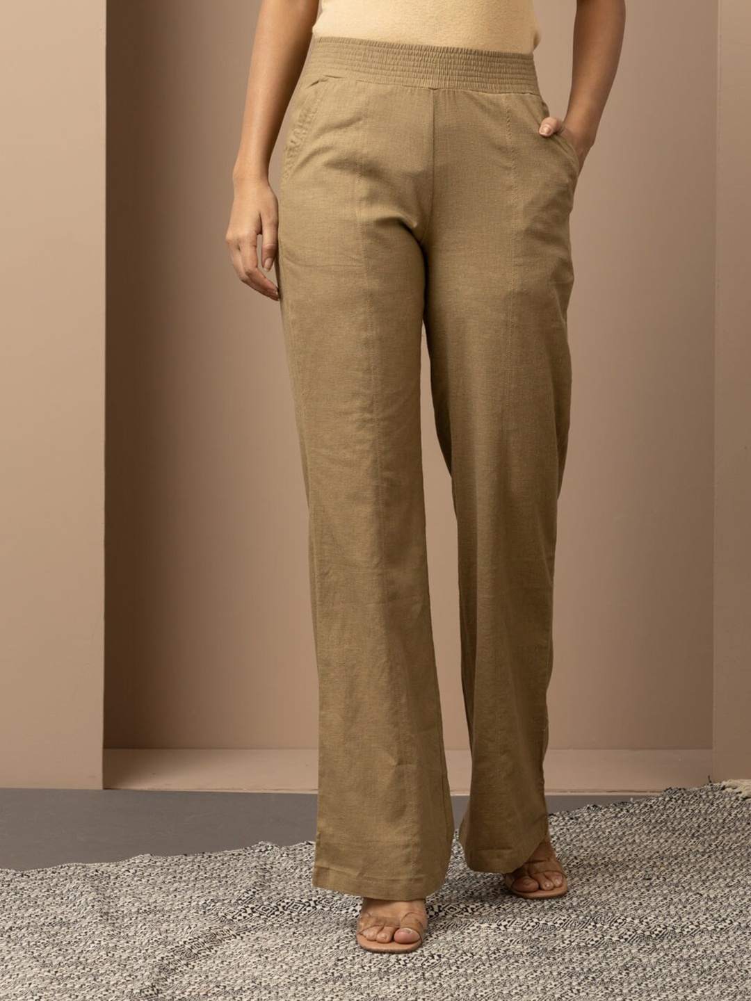 

Lakshita Women Smart High-Rise Trousers, Beige