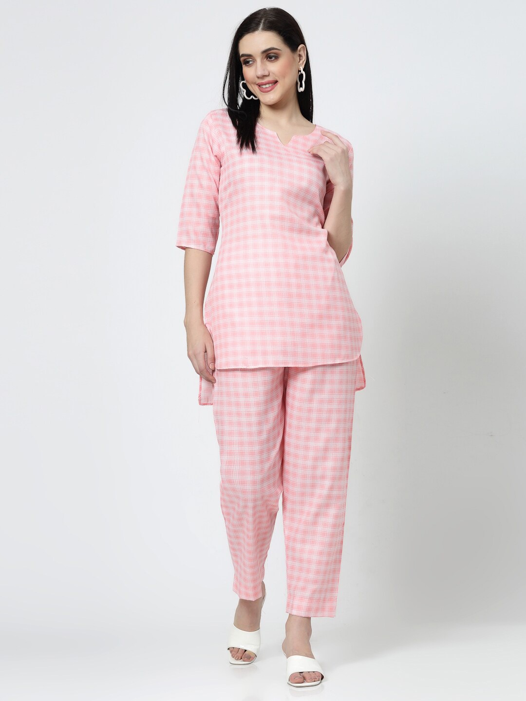 

KALINI Checked Pure Cotton Co-Ords, Pink